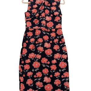 Floral Sleeveless Dress - Black and Red